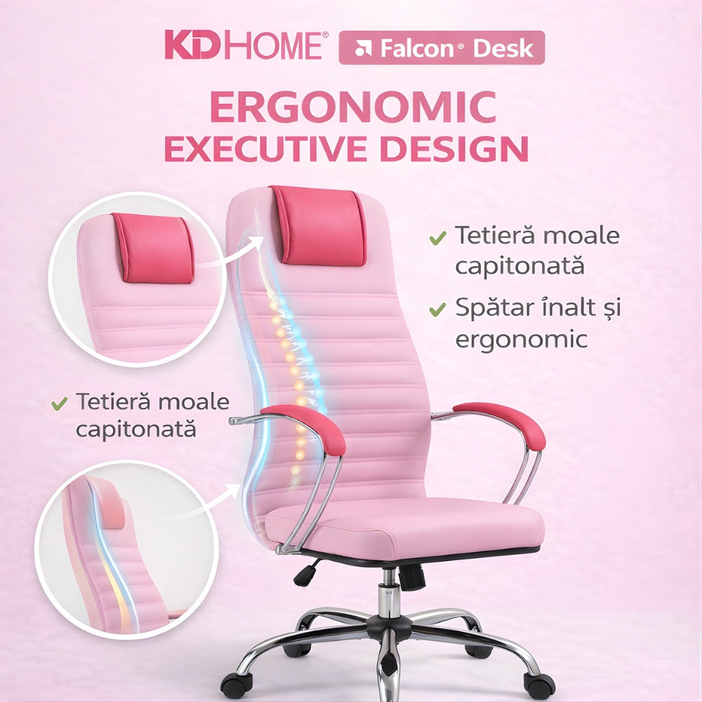 Scaun De Birou Directorial Ergonomic KD Home Falcon Desk, Roz