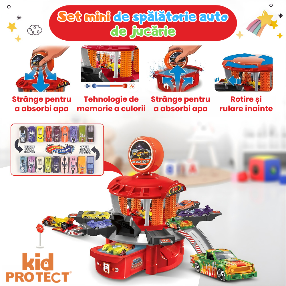 Set Jucarie Interactiva Spalatorie Auto Pentru Masinute KidProtect Wash Center Delux