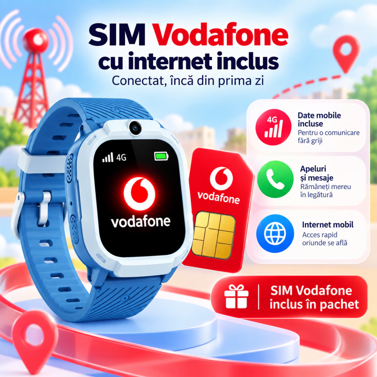Ceas Smartwatch Copii Cu Localizare GPS Si Telefon Techone T70 Mini Go, Negru