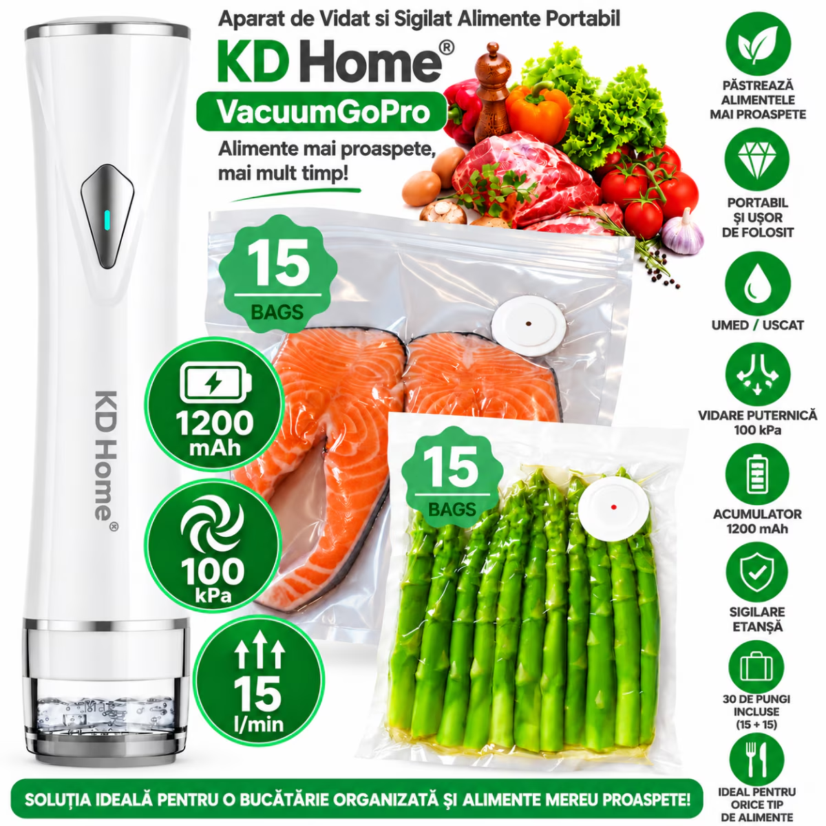 Aparat de Vidat si Sigilat Alimente Portabil KD Home VacuumGoPro
