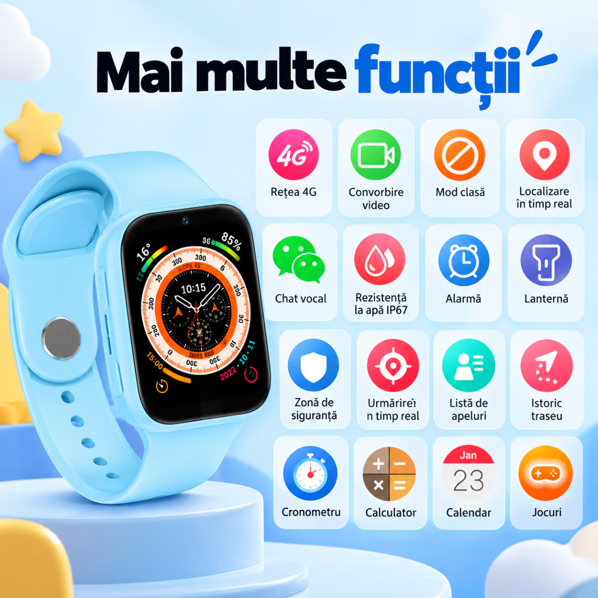 Ceas Smartwatch Copii Cu Localizare W-Fi/LBS Si Telefon Techone X02 Junior, Roz