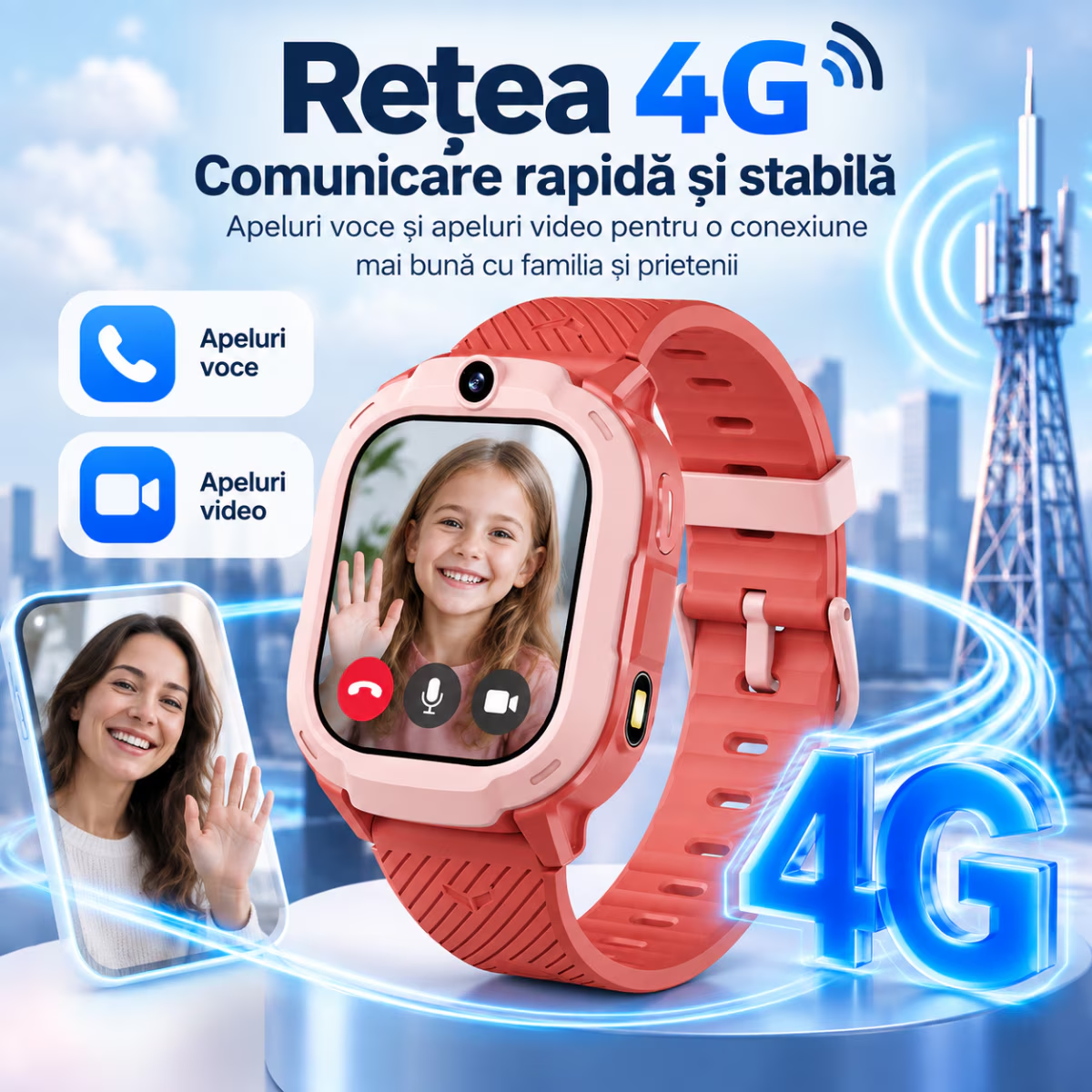 Ceas Smartwatch Copii Cu Localizare GPS Si Telefon Techone T70 Mini Go, Negru