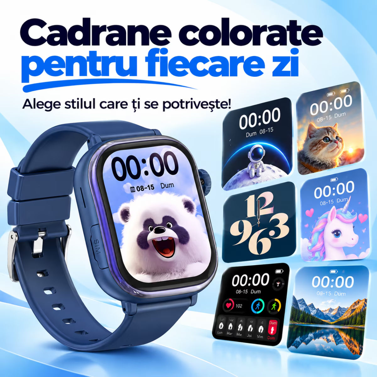 Ceas Smartwatch Copii Cu Localizare GPS Si Telefon Techone T86 KidGo, Albastru