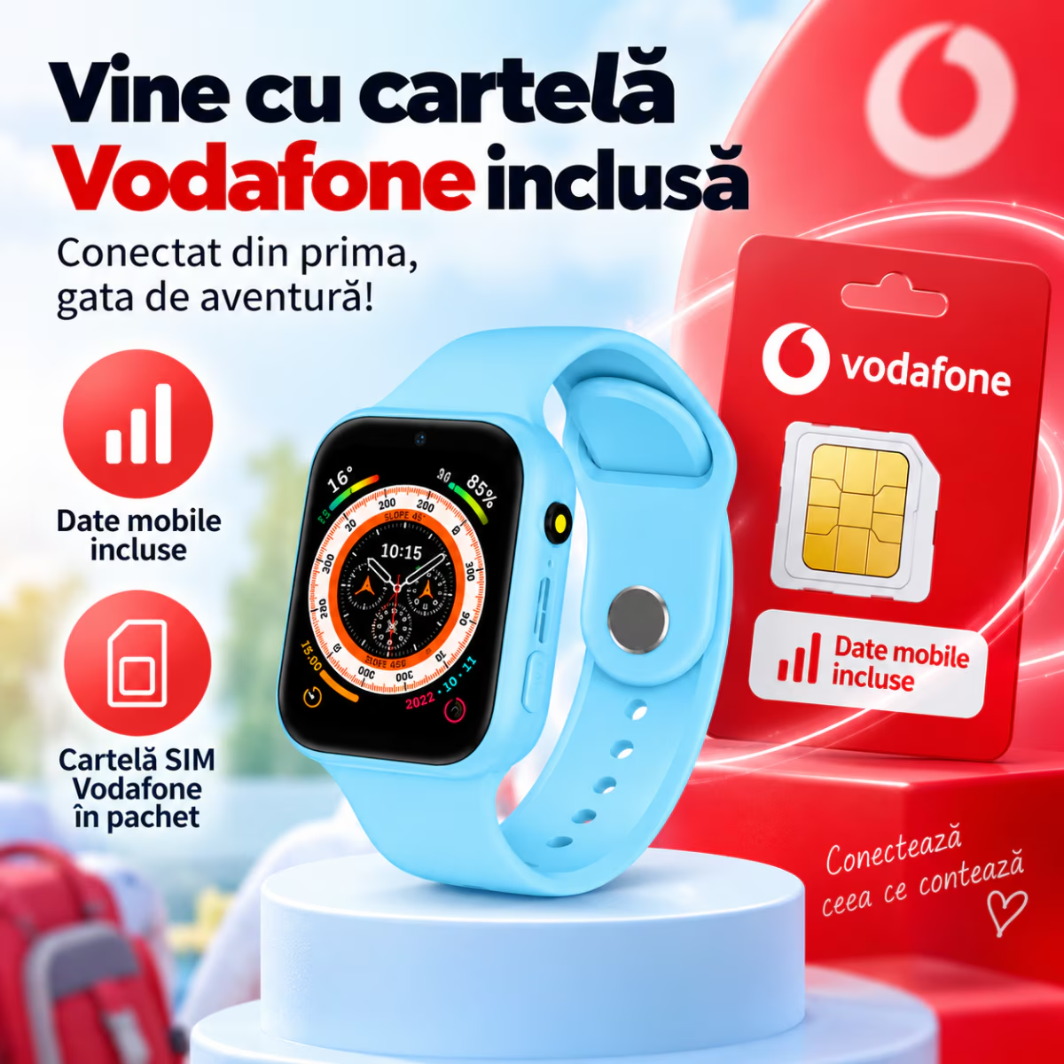 Ceas Smartwatch Copii Cu Localizare W-Fi/LBS Si Telefon Techone X02 Junior, Albastru