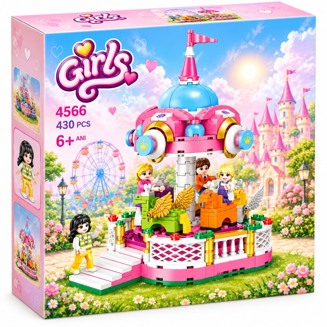 Set de Constructie cu Piese Tip Blocuri Constructie 430 Piese MiniBric Merry-Go-Round, 4566