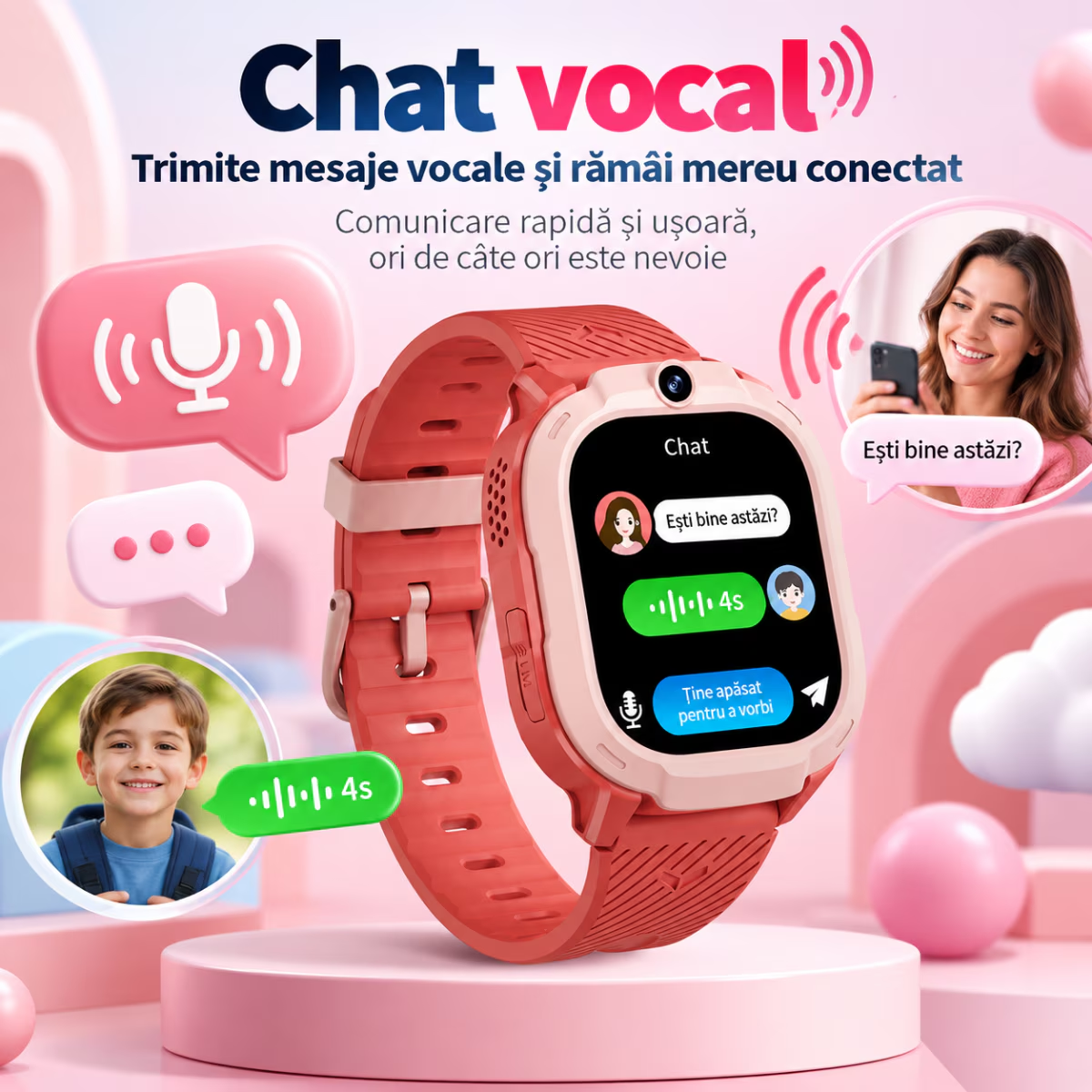 Ceas Smartwatch Copii Cu Localizare GPS Si Telefon Techone T70 Mini Go, Albastru