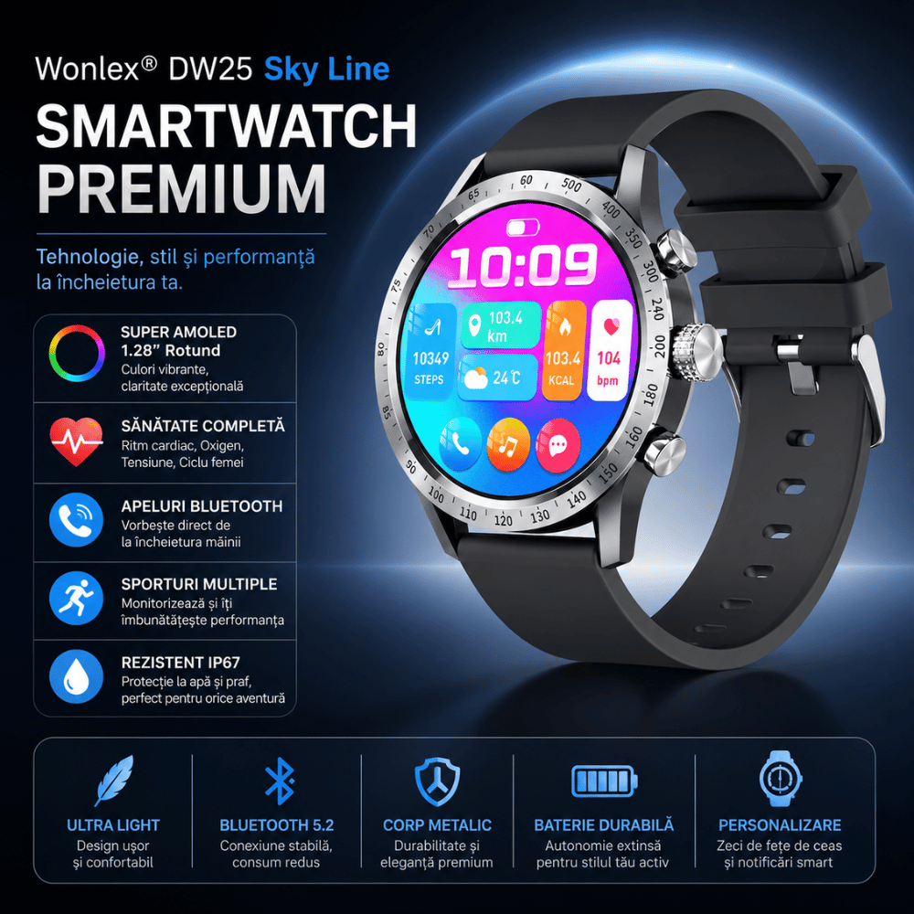 Ceas Smartwatch Barbati Wonlex DW25 Sky Line, Negru