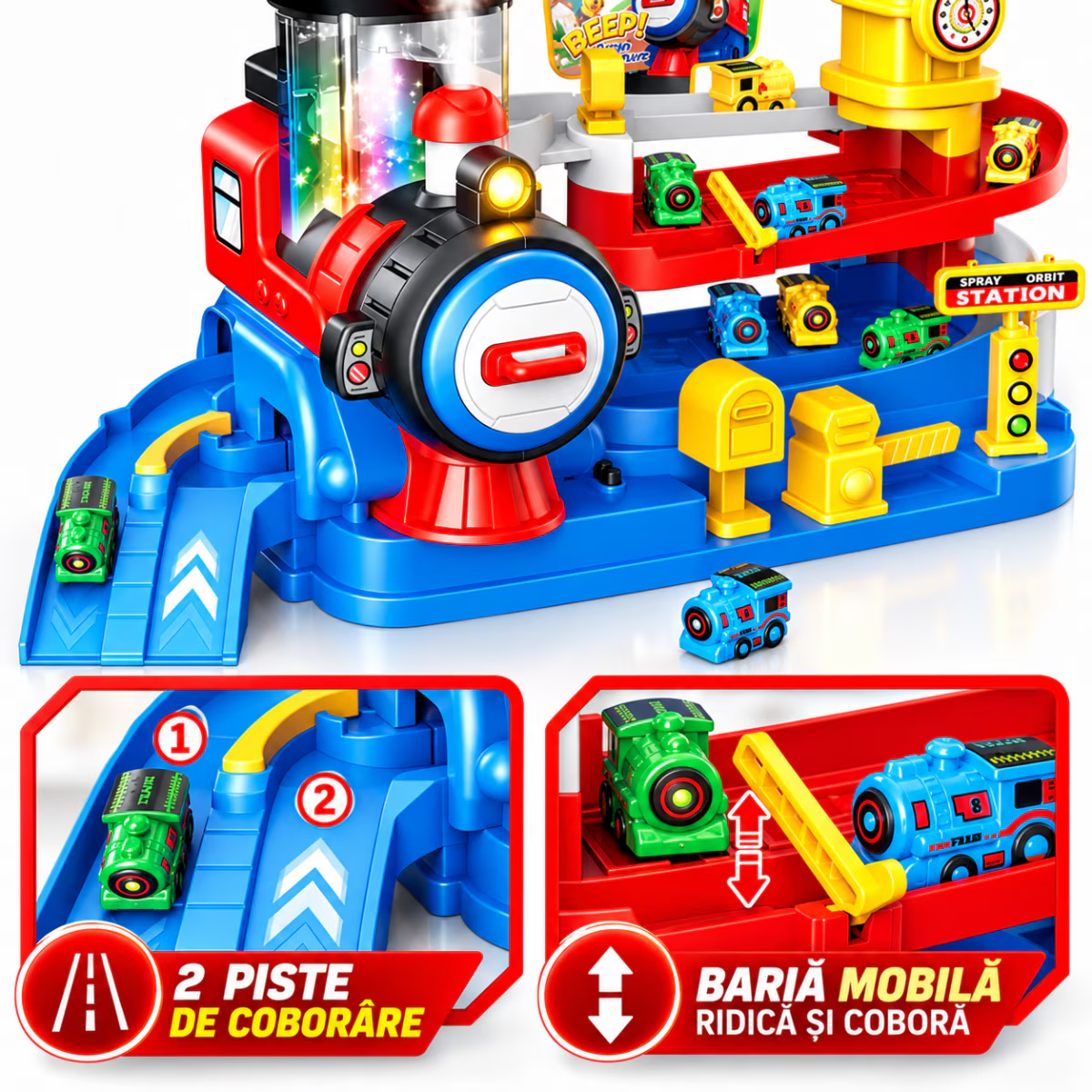 Set Jucarie Interactiva Atelier Auto Pentru Masinute KidProtect Train Pit Stop, Rosu