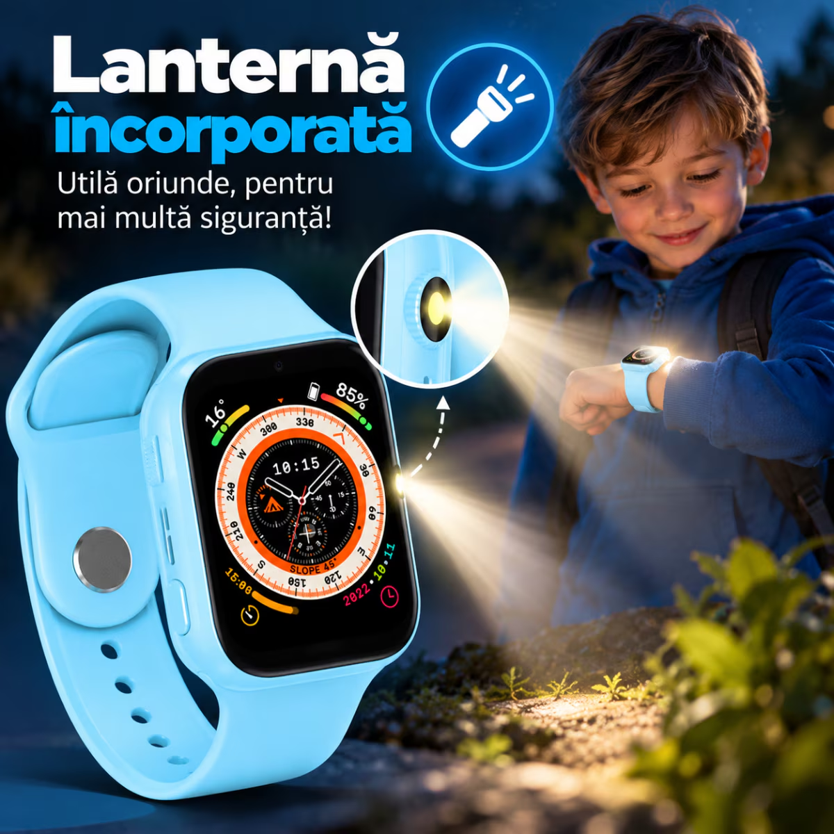 Ceas Smartwatch Copii Cu Localizare W-Fi/LBS Si Telefon Techone X02 Junior, Albastru