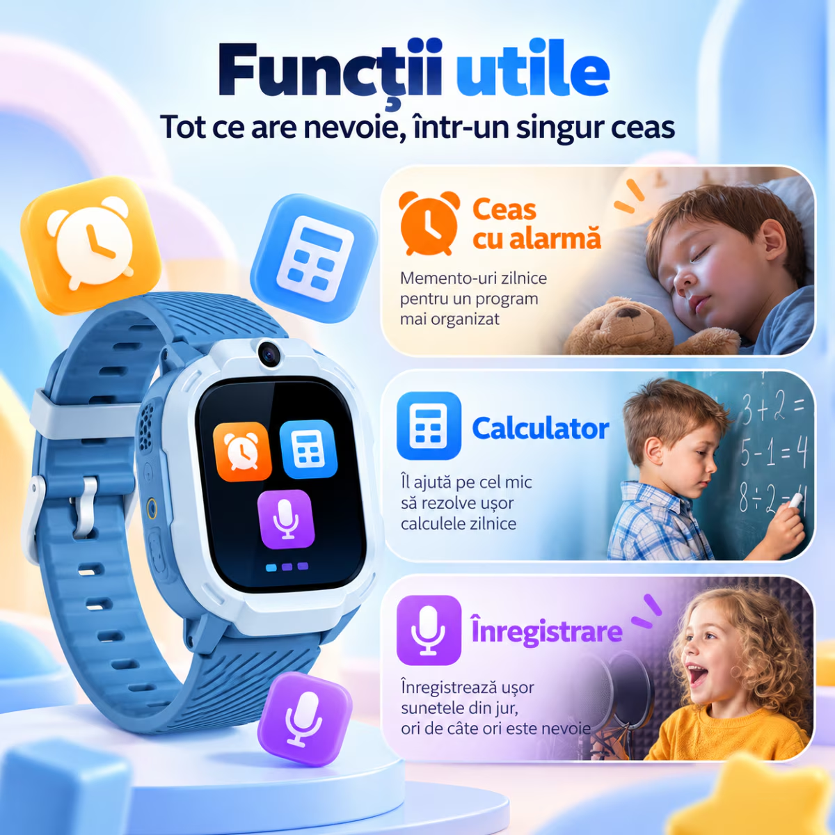 Ceas Smartwatch Copii Cu Localizare GPS Si Telefon Techone T70 Mini Go, Roz