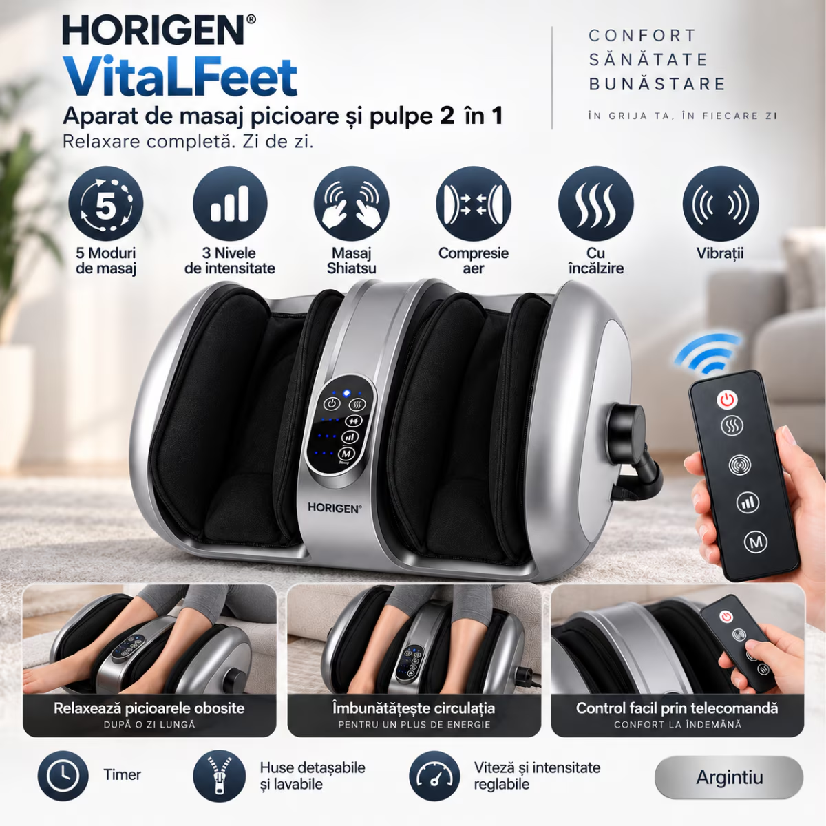 Aparat de Masaj Picioare si Pulpe 2 in 1 Horigen VitaLFeet