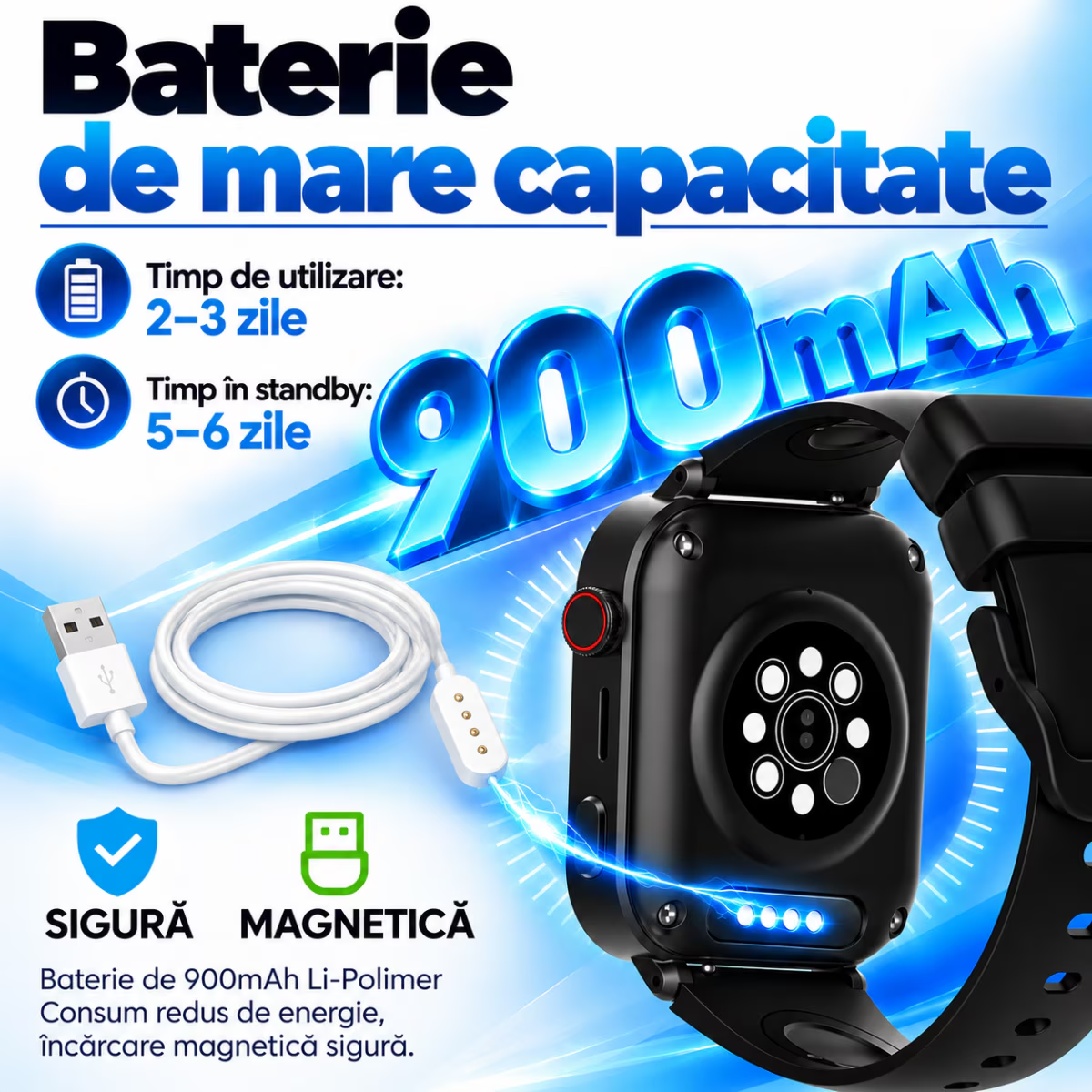 Ceas Smartwatch Copii si Adulti Cu Localizare GPS Si Telefon Techone LifeTrack, Negru
