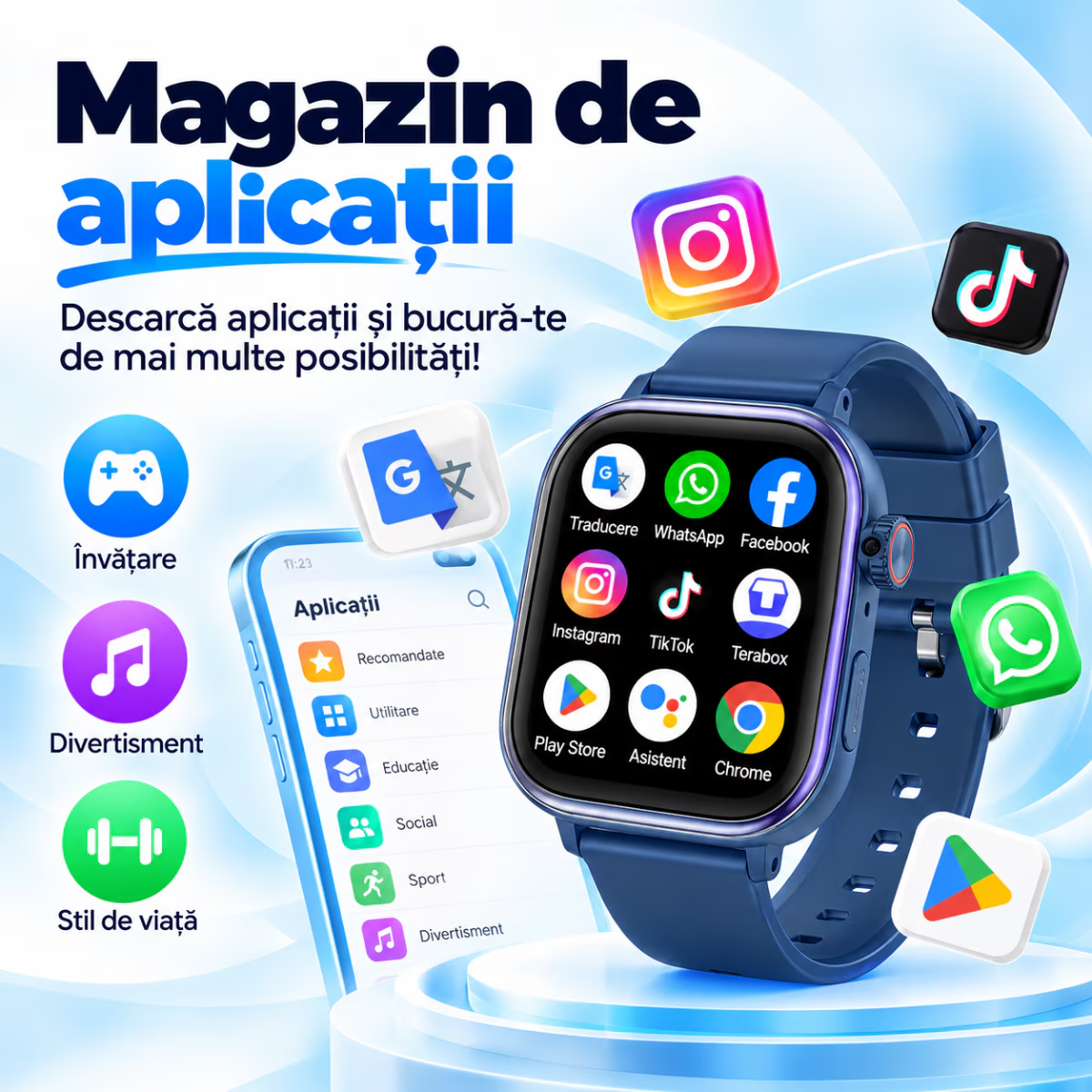 Ceas Smartwatch Copii Cu Localizare GPS Si Telefon Techone T86 KidGo, Albastru