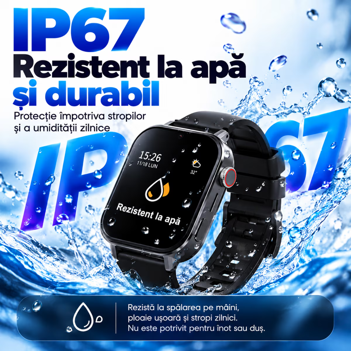 Ceas Smartwatch Copii si Adulti Cu Localizare GPS Si Telefon Techone LifeTrack, Negru