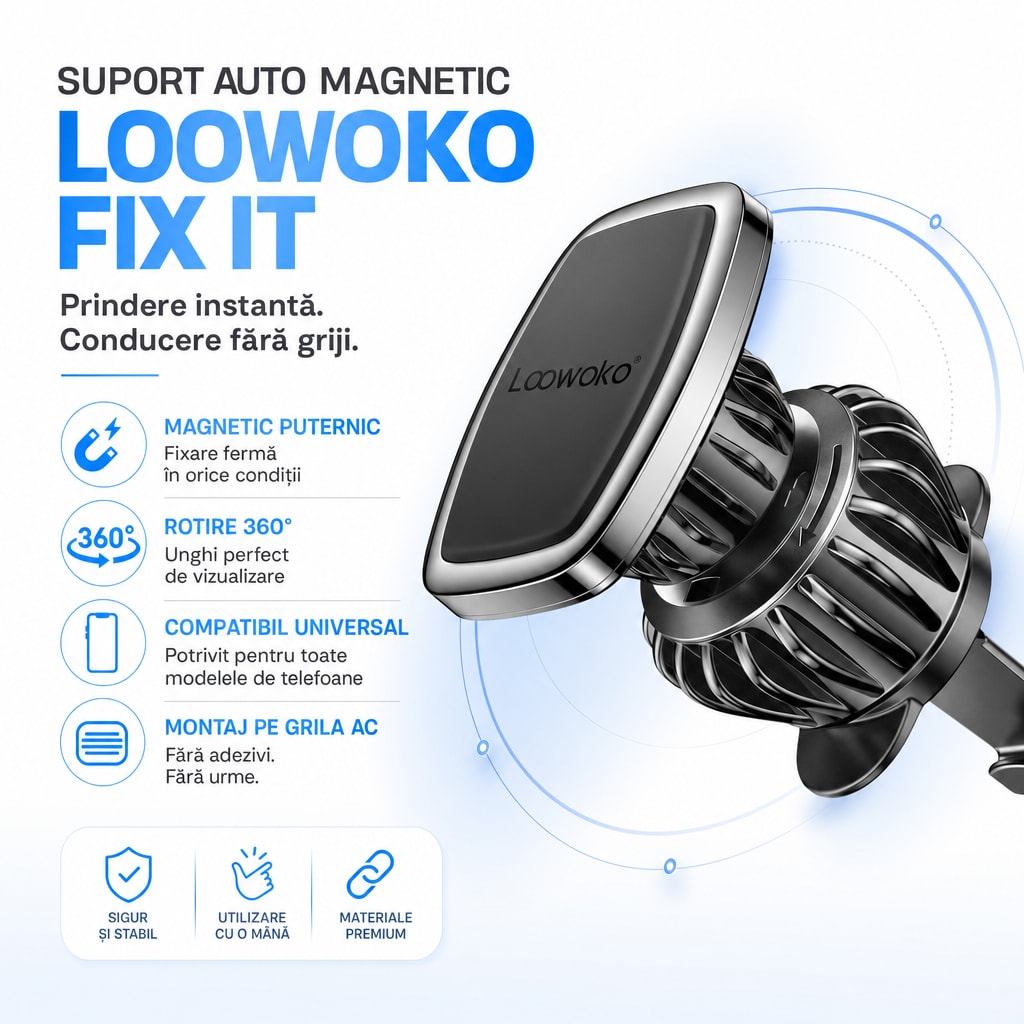 Suport telefon auto magnetic Loowoko Fix IT