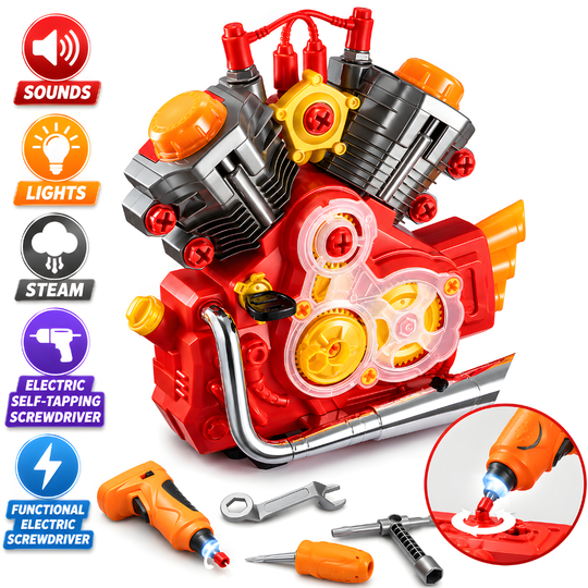Set Reparatie Motor Auto Mecanic Copii Kidprotect Engine Work, Rosu