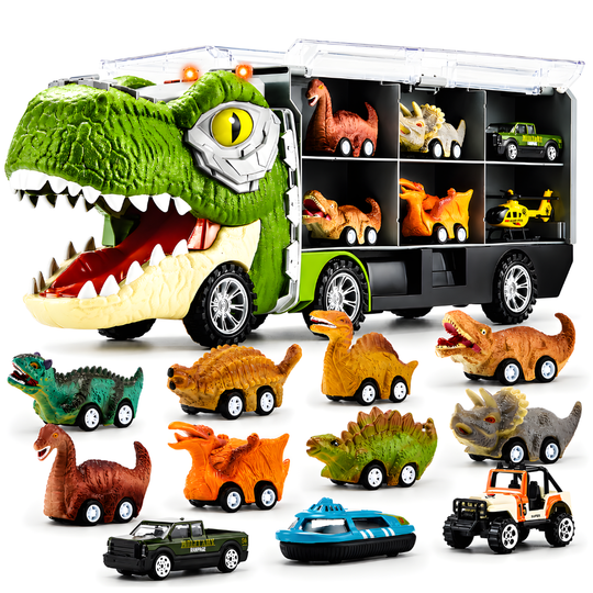 Set Camion Tit De Jucarie Pentru Copii Transport, KidProtect DinoHaul Car Carrier, 3 ani+