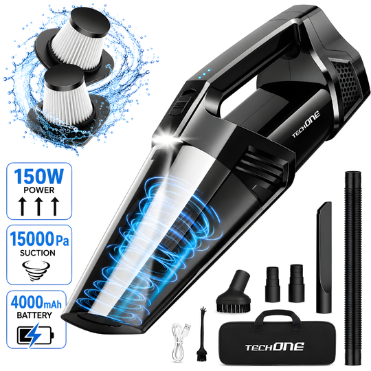 Aspirator de Mana Portabil Cu Acumulator Techone DustJet Pro, Negru
