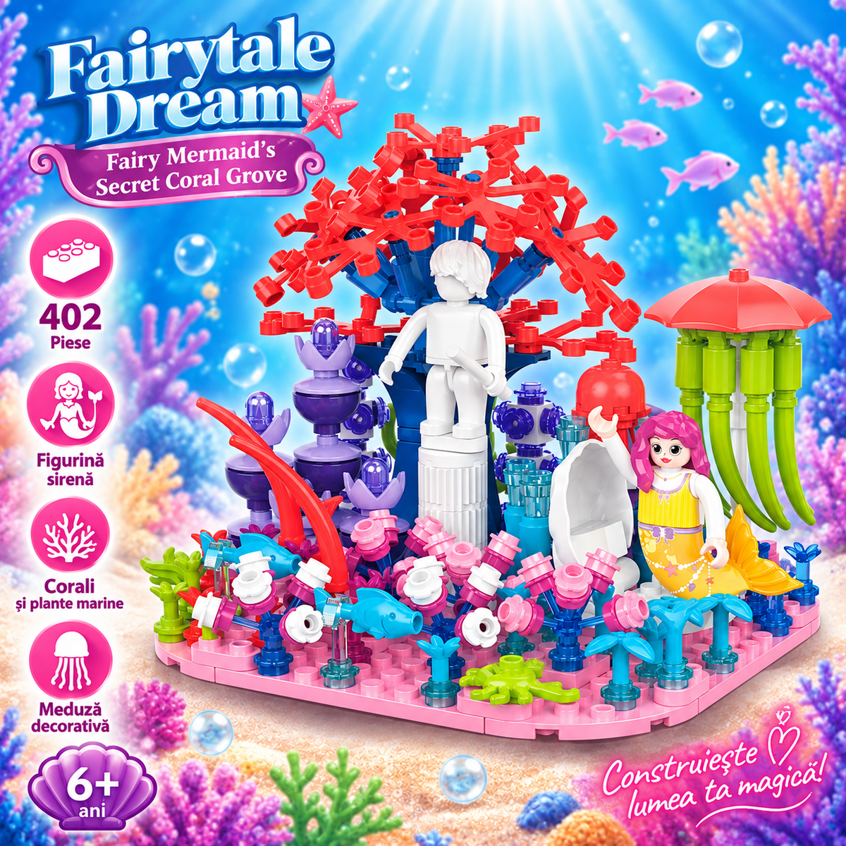 Set de Constructie cu Piese Tip Blocuri Constructie 402 Piese MiniBric Fairy Mermaid's Secret Coral Grove, 2023