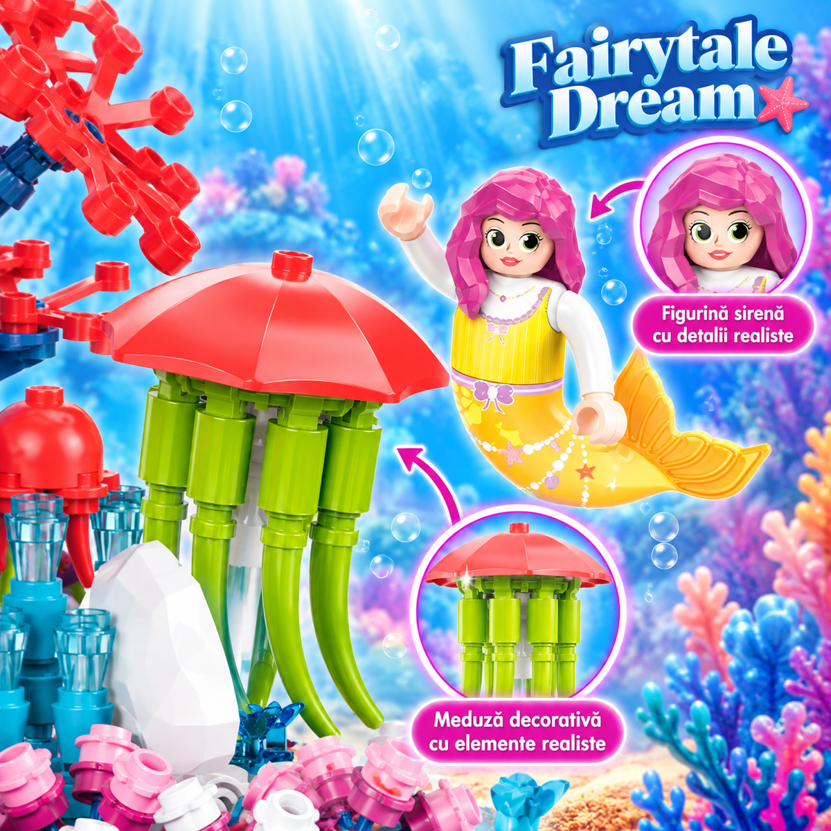 Set de Constructie cu Piese Tip Blocuri Constructie 402 Piese MiniBric Fairy Mermaid's Secret Coral Grove, 2023