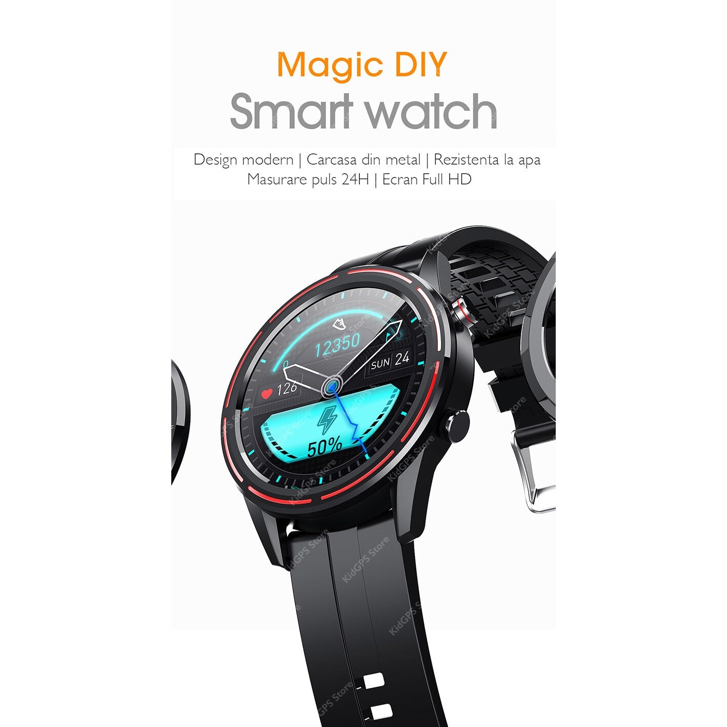 Ceas smartwatch TechONE™ KM02, Negru
