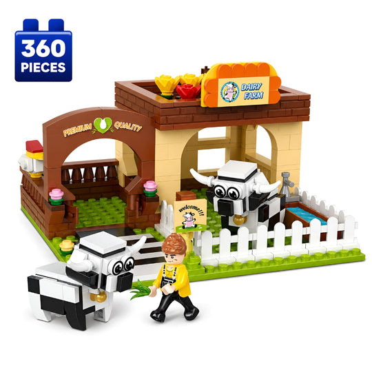 Set de Constructie cu Piese Tip Blocuri Constructie 360 Piese MiniBric Dairy Farm 4209