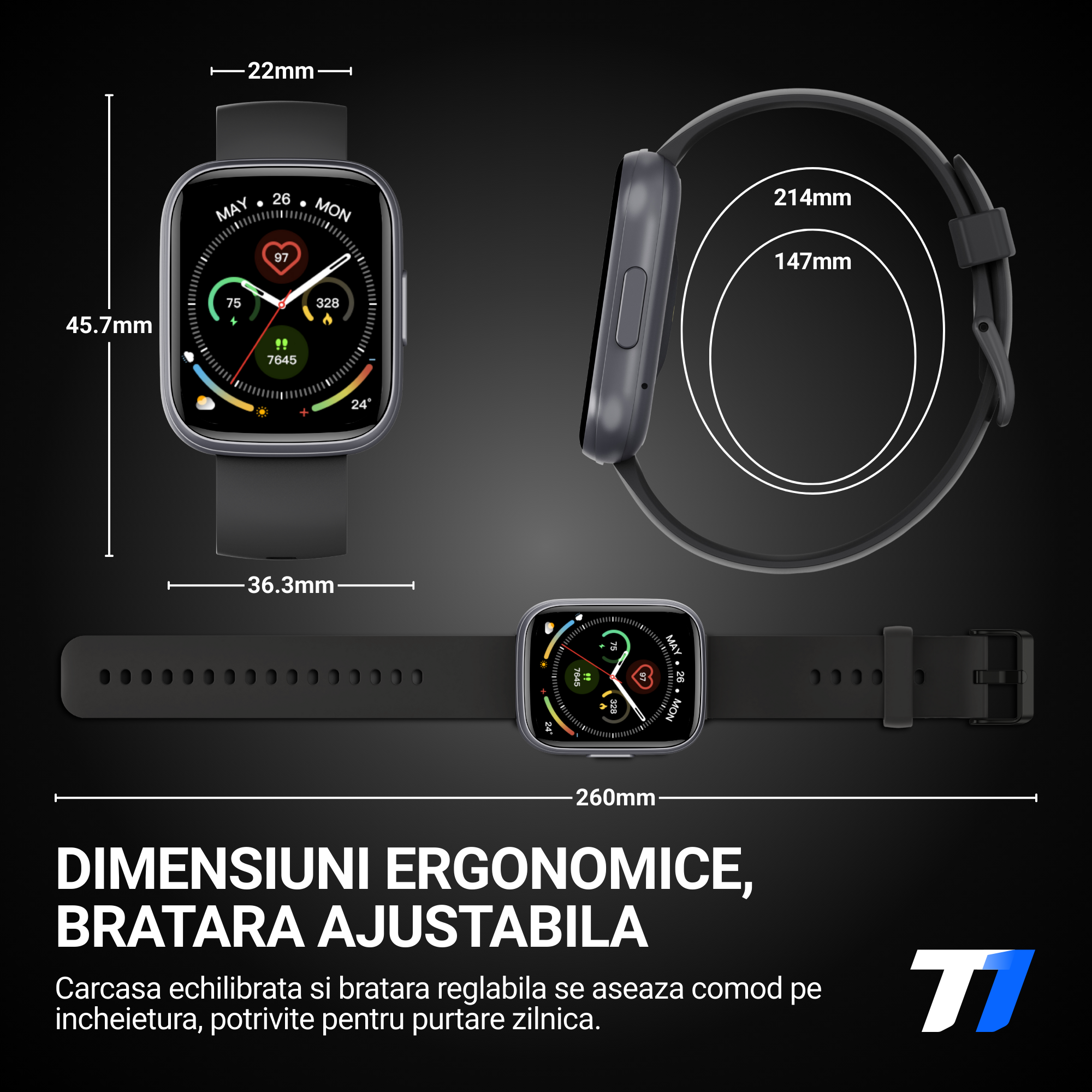 Ceas Smartwatch Barbati TechONE CardioX Elite, Negru