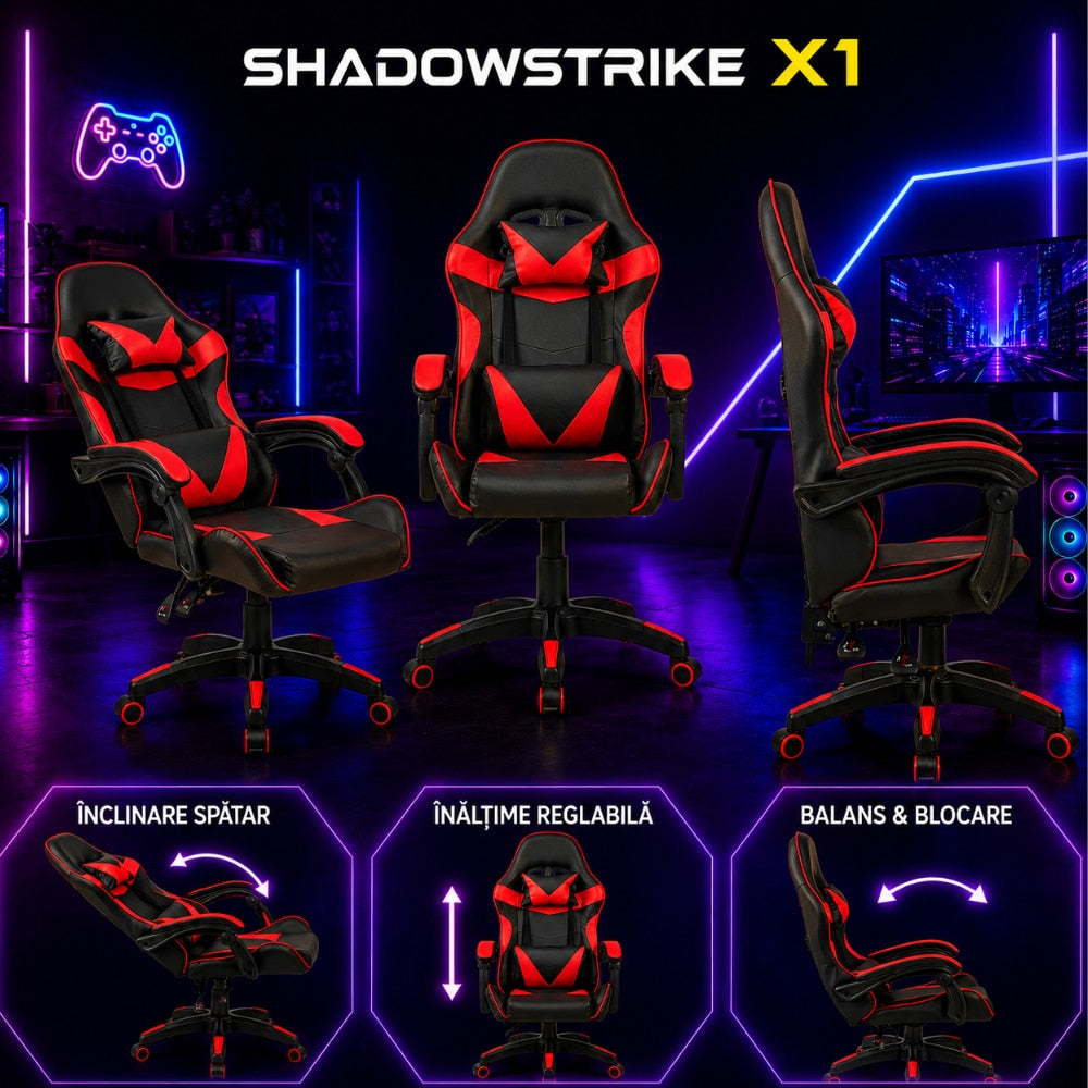 Scaun Gaming Ergonomic KD Home ShadowStrike X1, Rosu