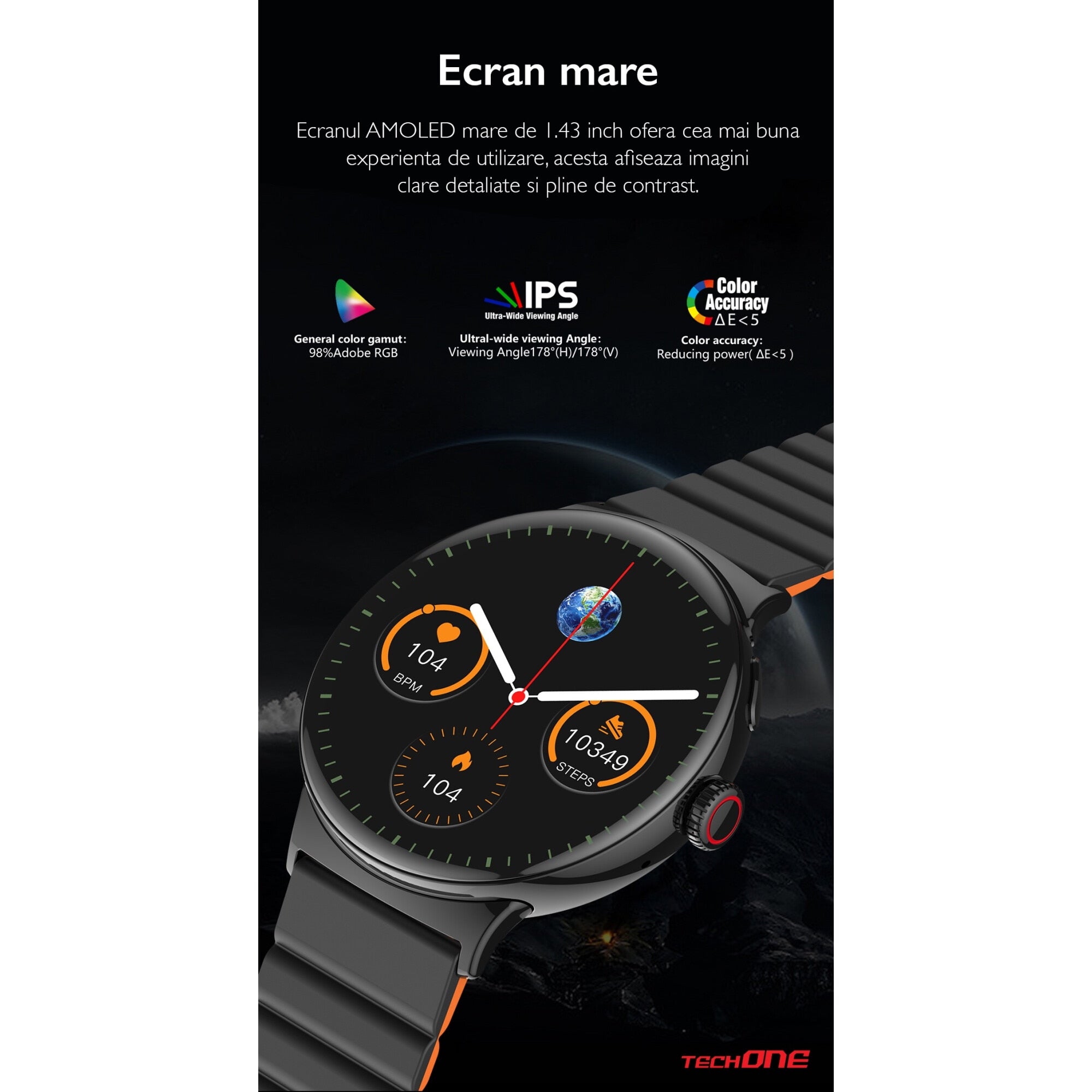 Ceas Smartwatch Barbati TechONE® NeoWrist Pro, Negru