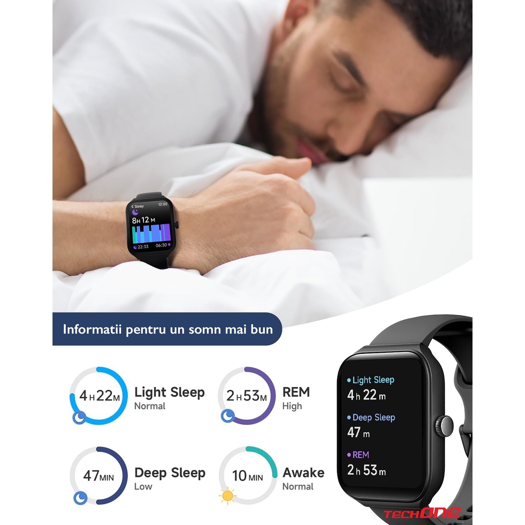 Ceas Smartwatch Barbati TechONE® Vita Pulse, Negru