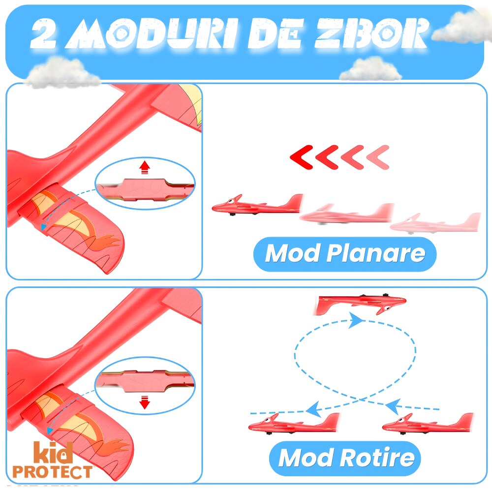Jucarie Interactiva Pistol Lansator Avioane KidProtect Dino Plane Luncher