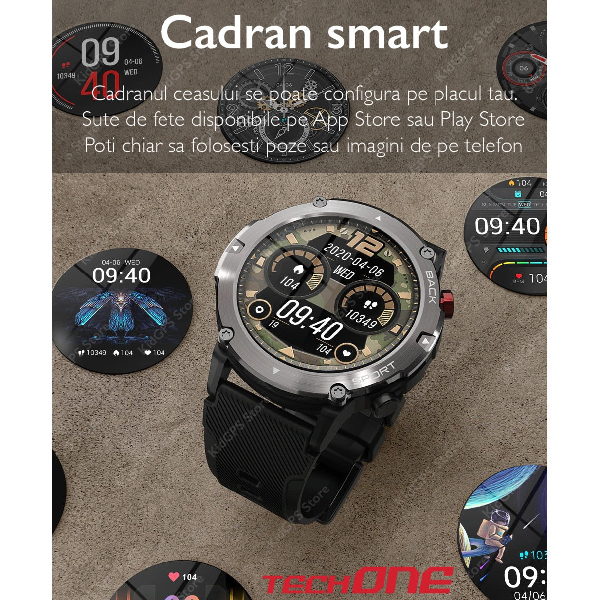 Ceas smartwatch barbati TechONE® C21, Negru