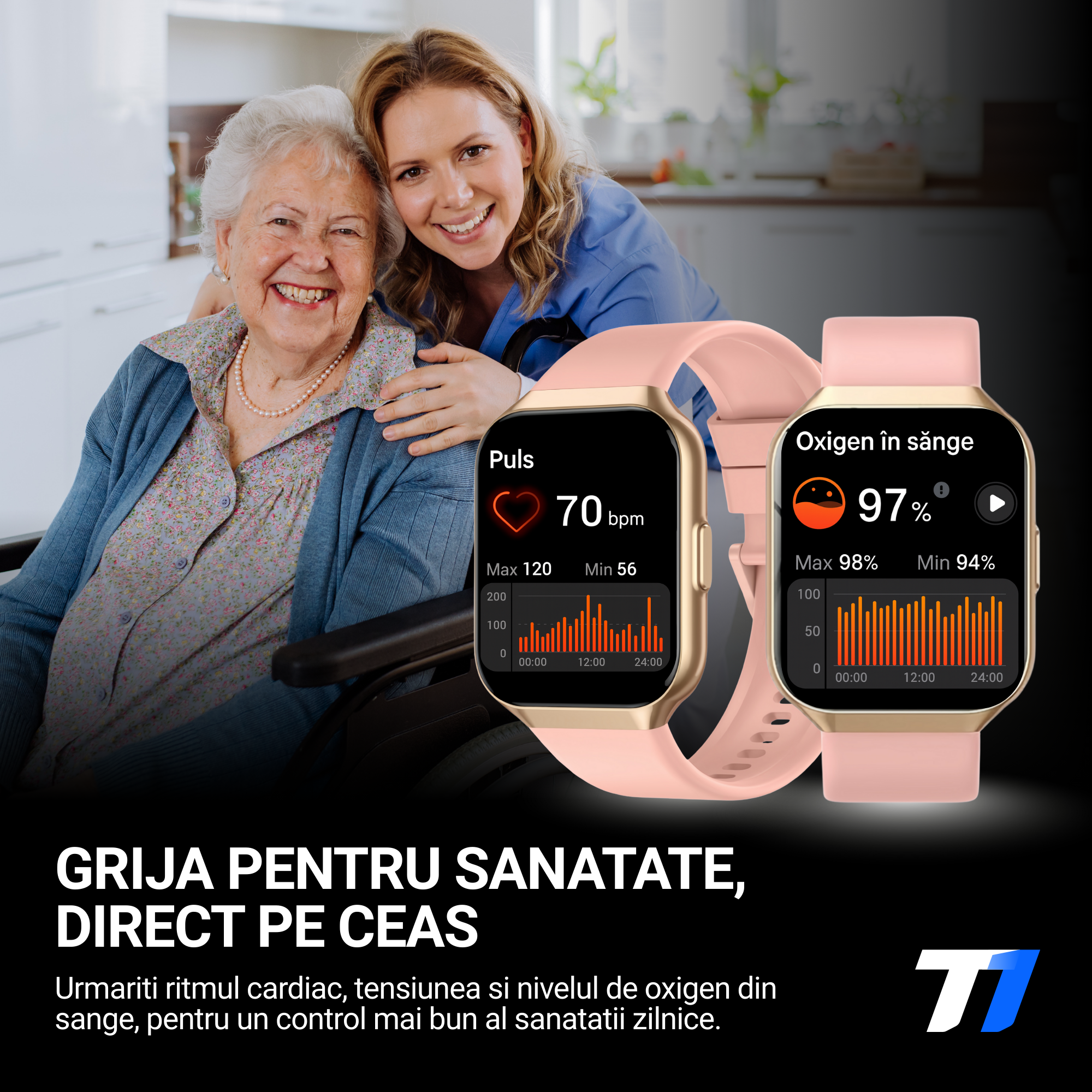 Ceas Smartwatch Femei TechONE VitaSense Pro, Auriu