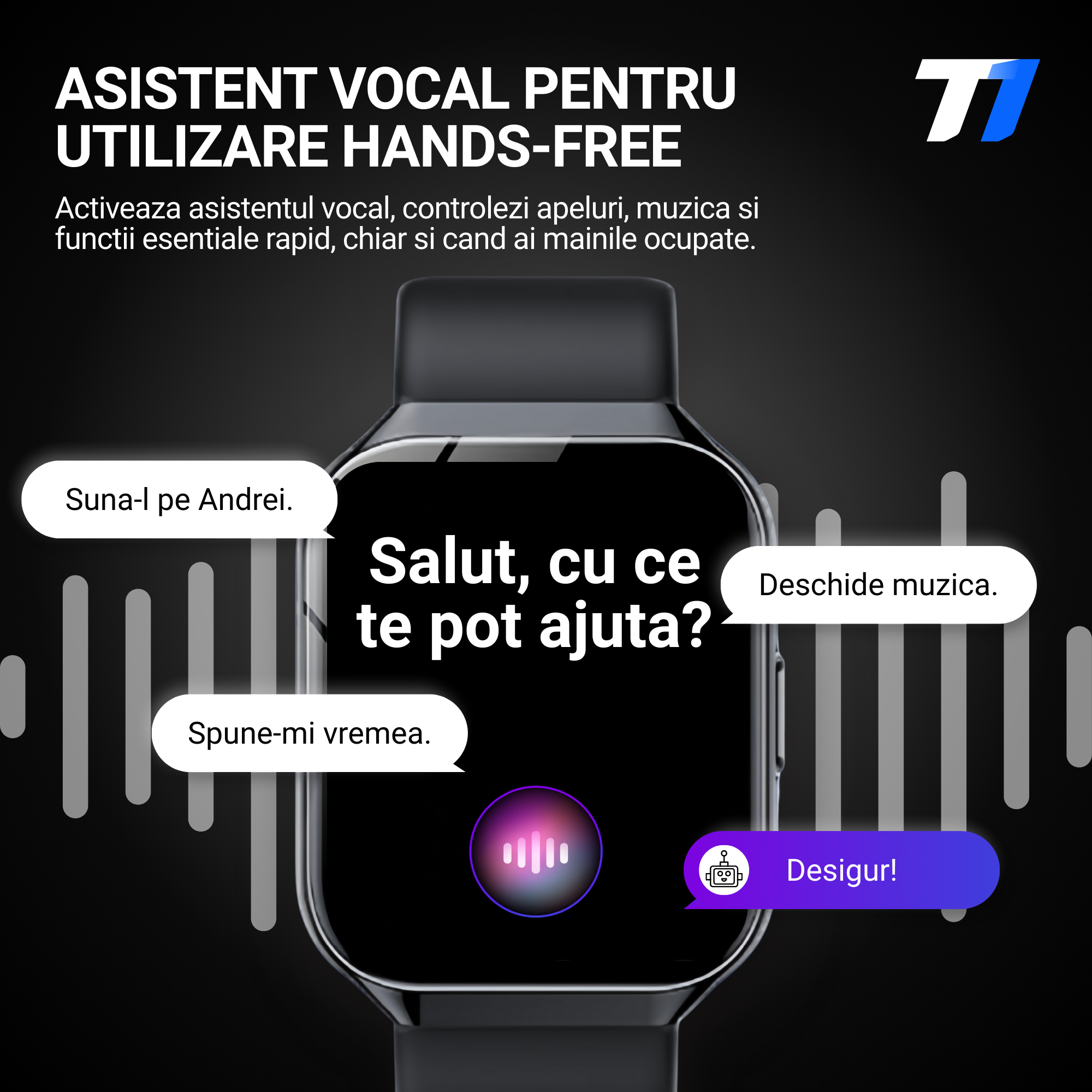 Ceas Smartwatch Barbati TechONE VitaSense Pro, Negru
