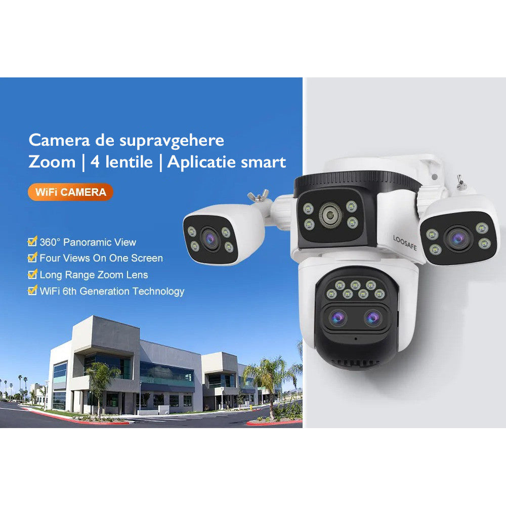 Camera de Supraveghere Cvadrupla Wireless CCTV Loosafe® QuadZoom 10X, Negru
