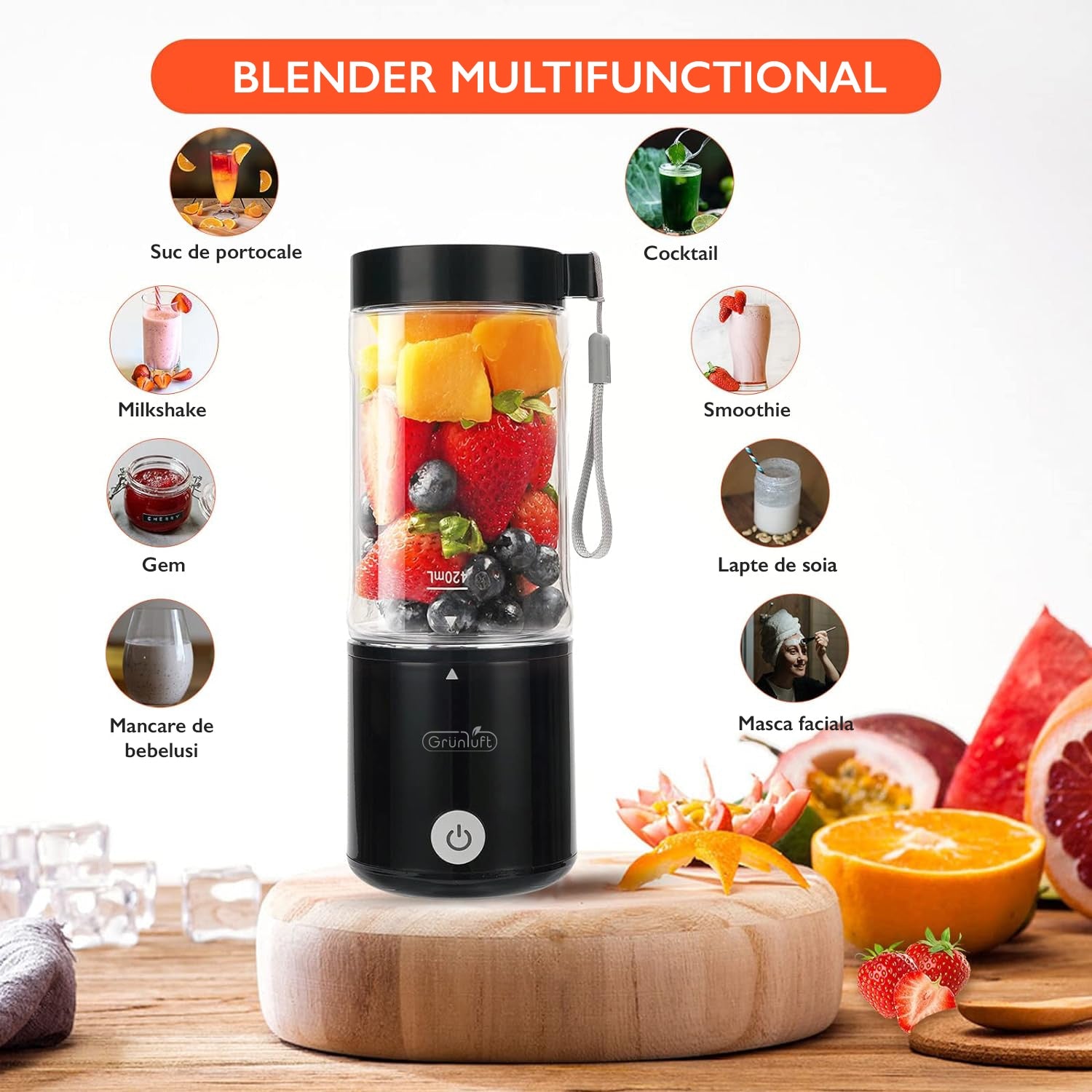 Mini Blender Electric, Grunluft® Easy Mix
