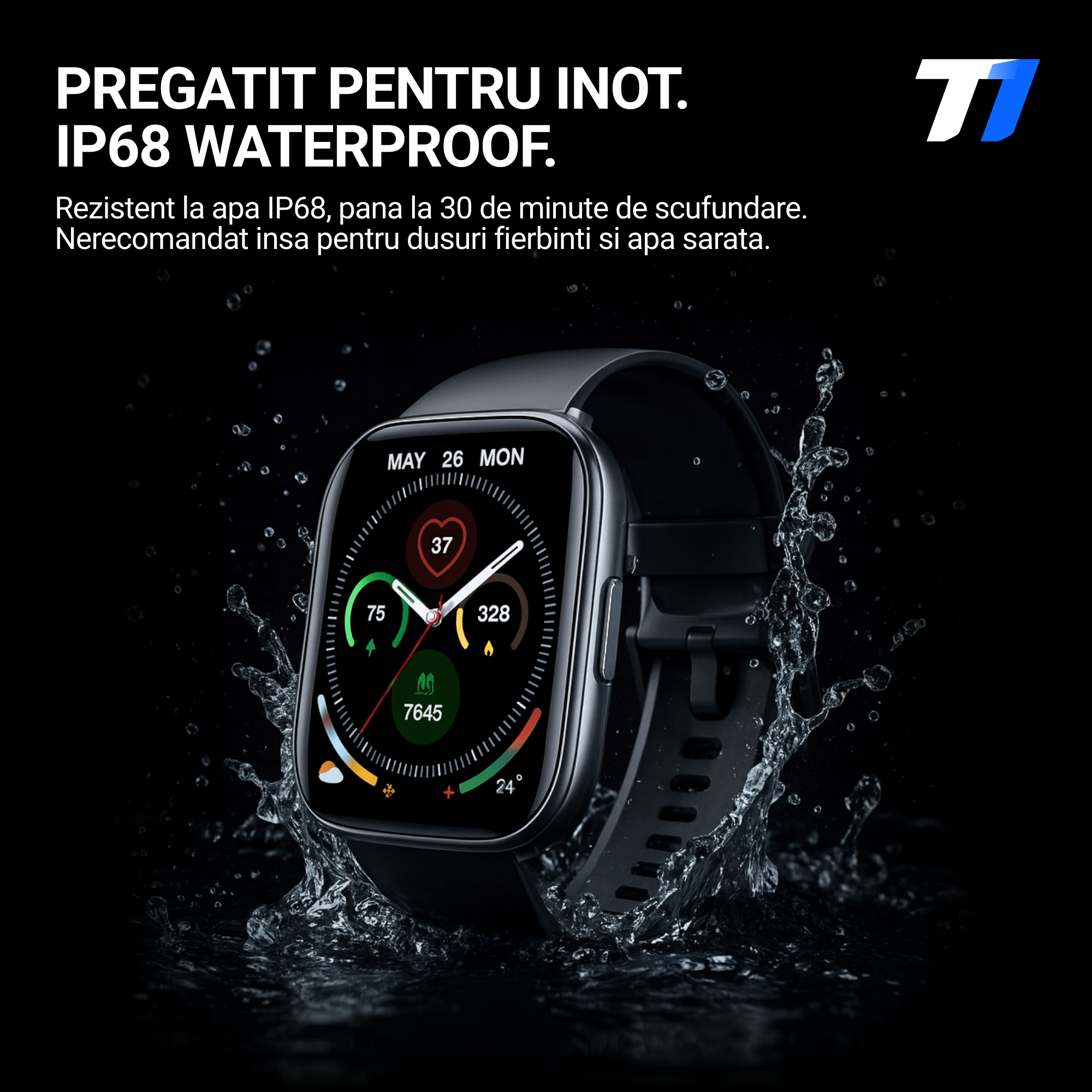 Ceas Smartwatch Barbati TechONE CardioX Elite, Negru