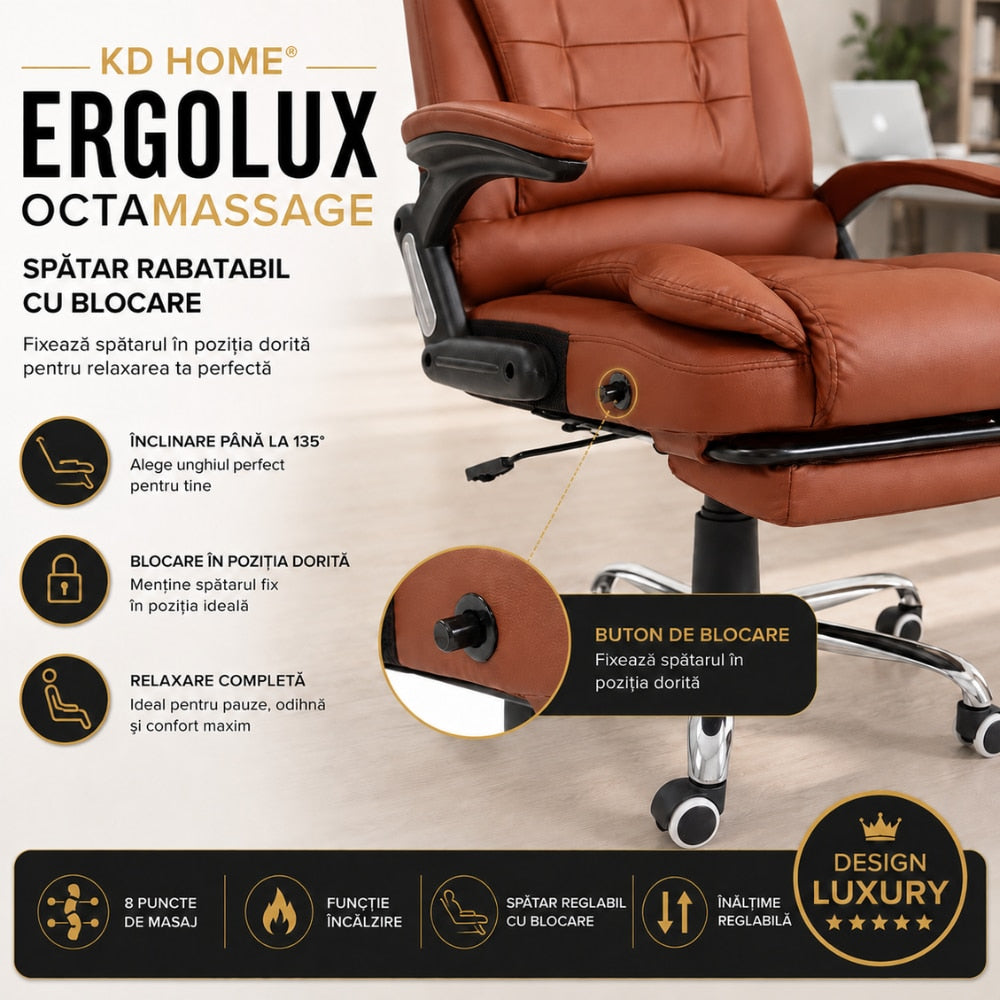 Scaun de Birou Directorial Cu Masaj KD Home Ergolux OctaMassage, Maro