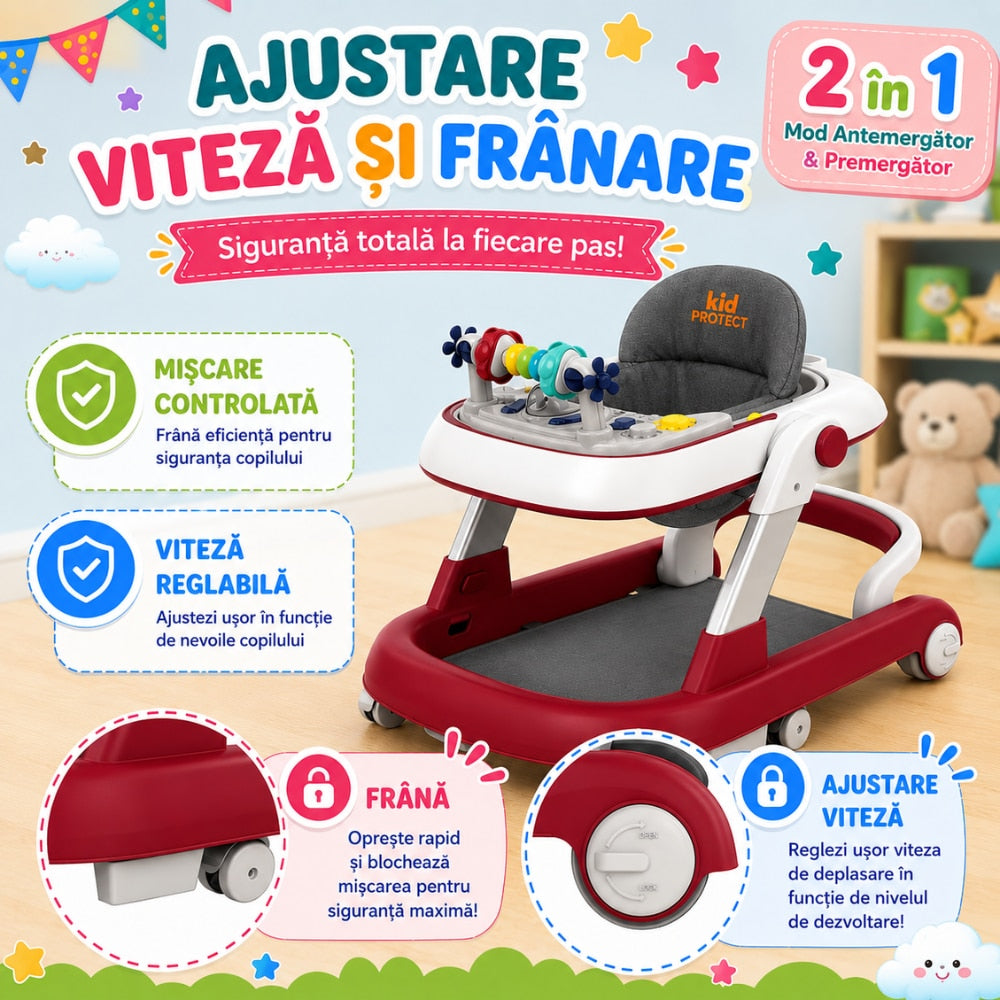 Premergator Copii 2 in 1 Reglabil 6 Trepte KidProtect Little Helper, Rosu