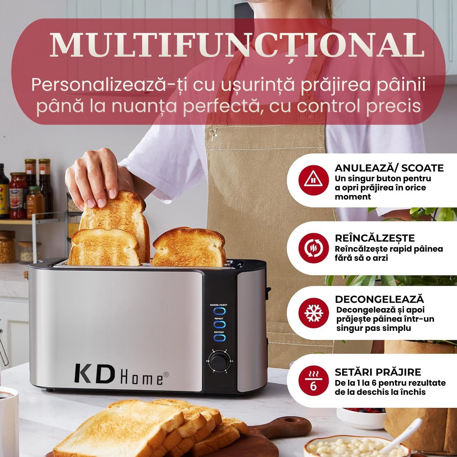 Prajitor de Paine 4 Felii Tip Toaster KD Home ToastElite Quad