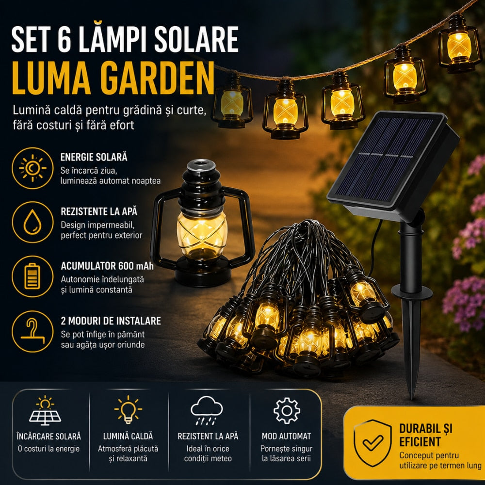 Lampa Solara Tip Ghirlanda cu 30 de Becuri Techone SolarSpark, Negru