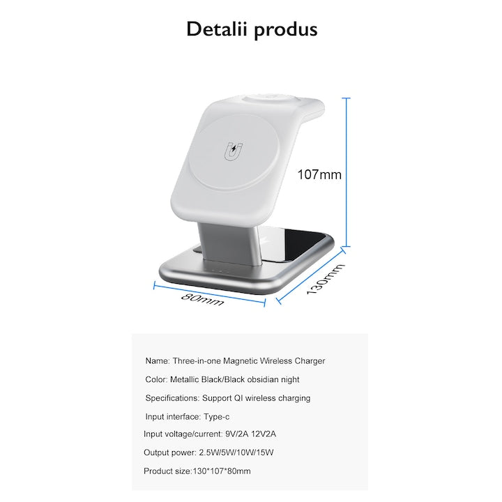 Incarcator Wireless 3 in 1 pentru iPhone Loowoko® Y10