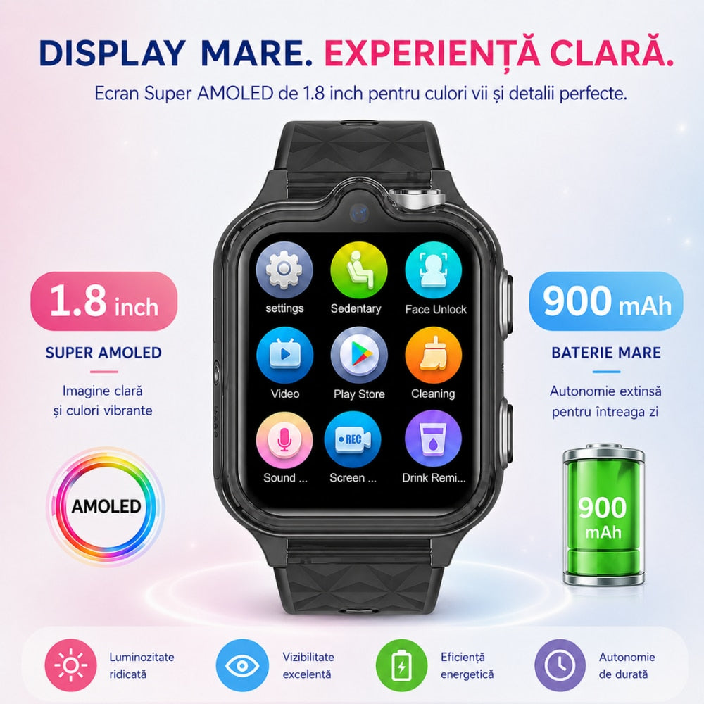 Ceas Smartwatch Copii Si Telefon Techone KT42, Negru