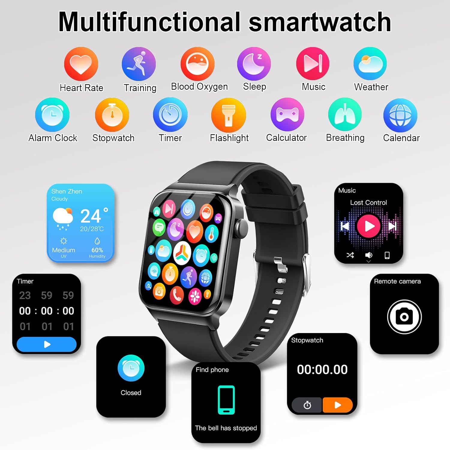 Ceas Smartwatch Barbati TechONE® Zen Wrist,  Negru
