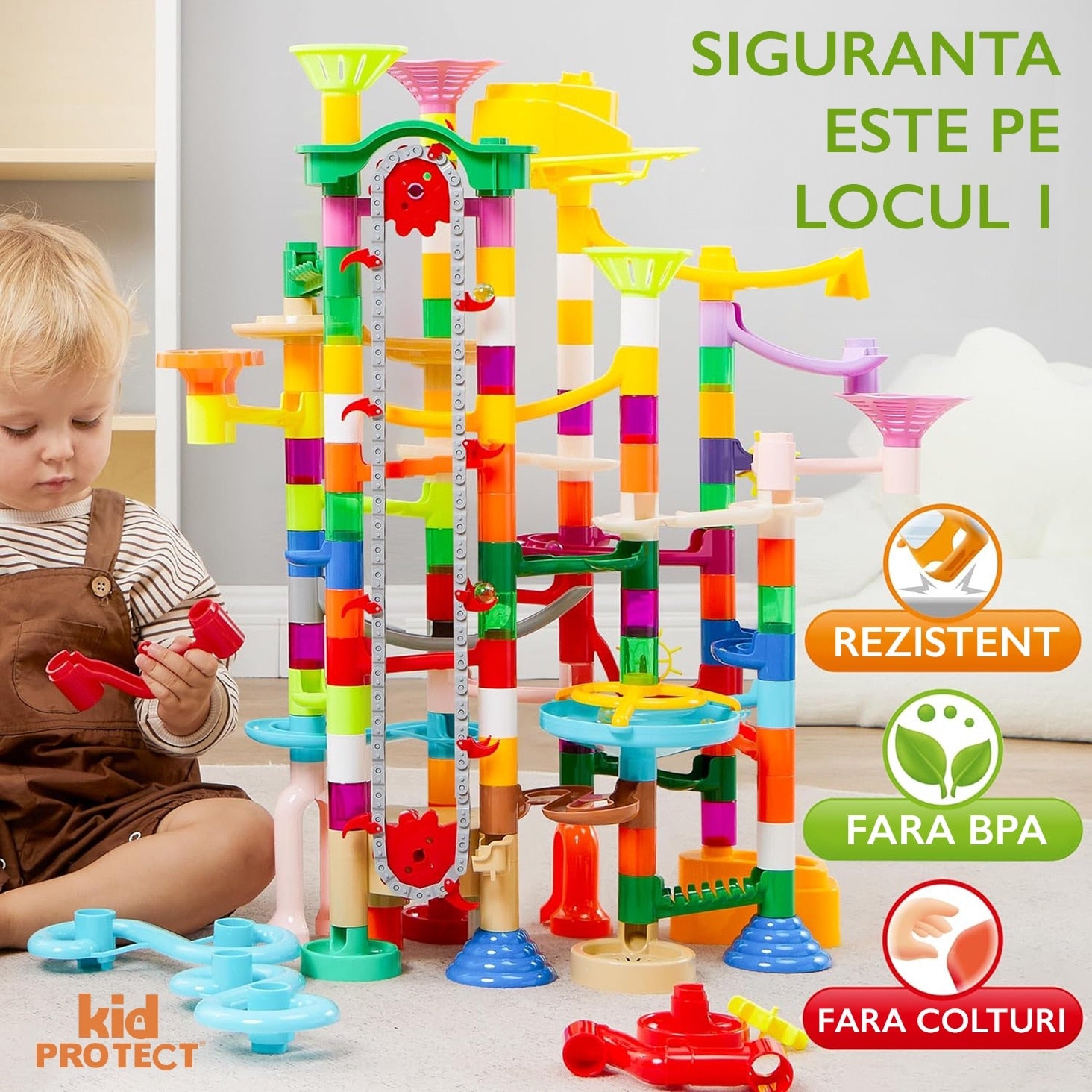 Set de Constructie cu Bile de Sticla Kidprotect® Marble SphereCraft, 236 de Piese