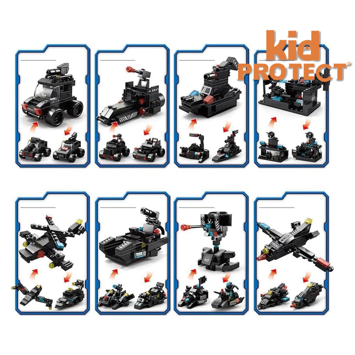 Set de Constructie cu Piese Tip Lego 8 in 1 Kidprotect City Swat