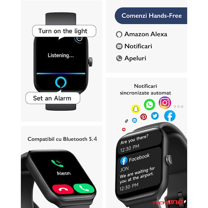 Ceas Smartwatch Barbati TechONE® Vita Pulse, Negru
