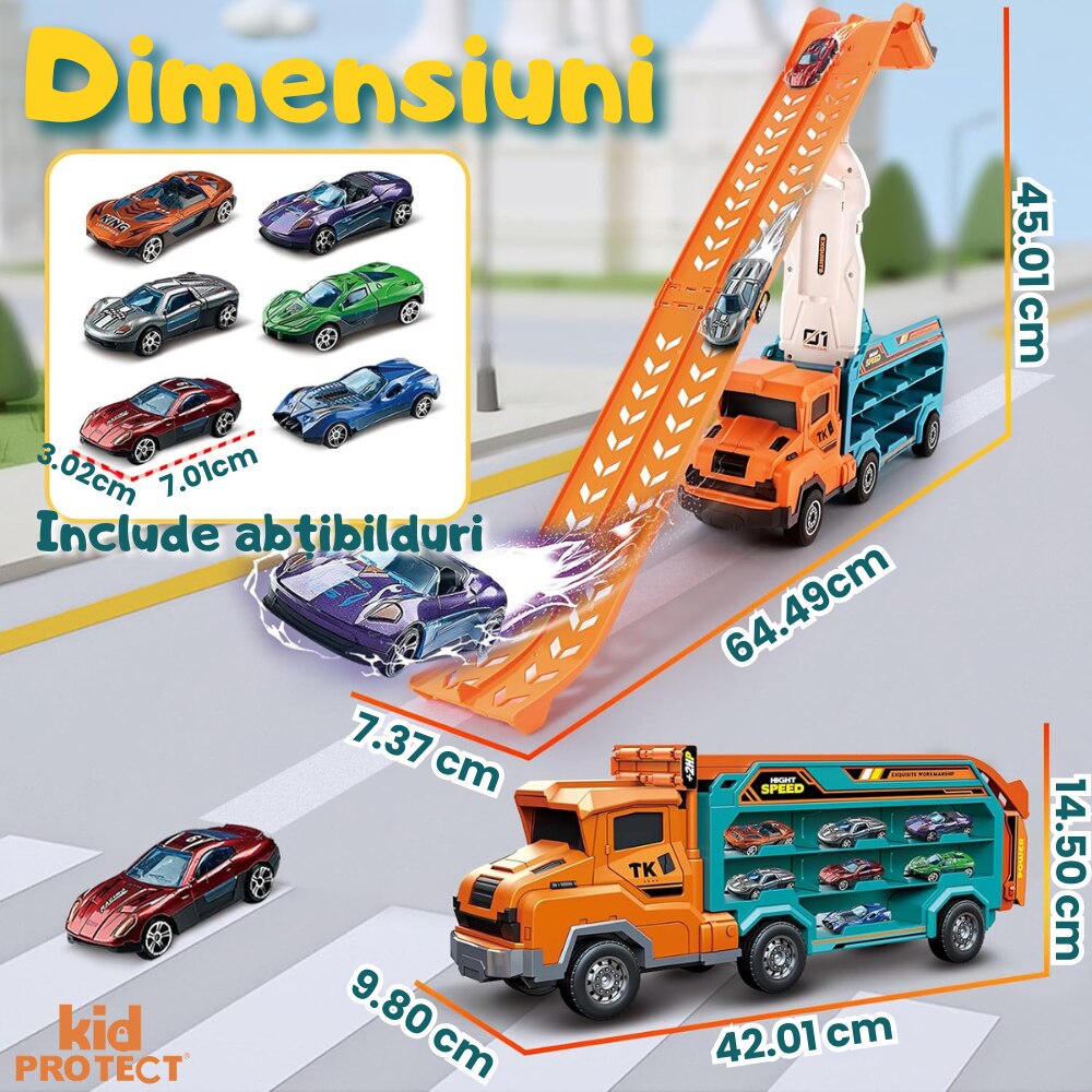 Set Camion Tir De Jucarie Extensibil Lansator Masinute Pentru Copii Transport, KidProtect Rocket Lunch