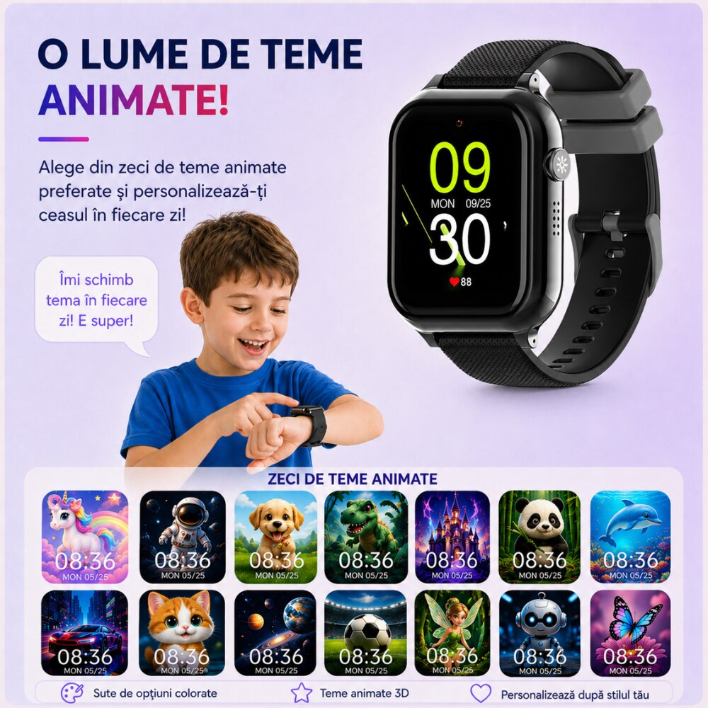 eas Smartwatch Copii Si Telefon Techone KT38, Negru