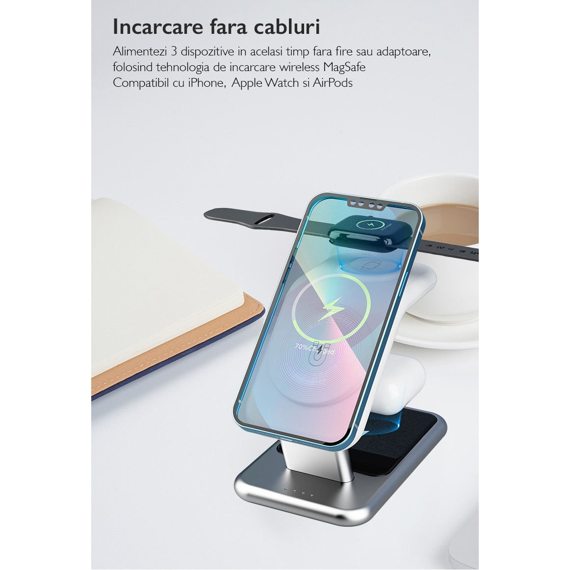 Incarcator Wireless 3 in 1 pentru iPhone Loowoko® Y10